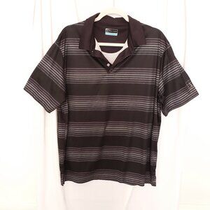 PGA Tour Black Gray Striped Collar Golf Shirt Size Large